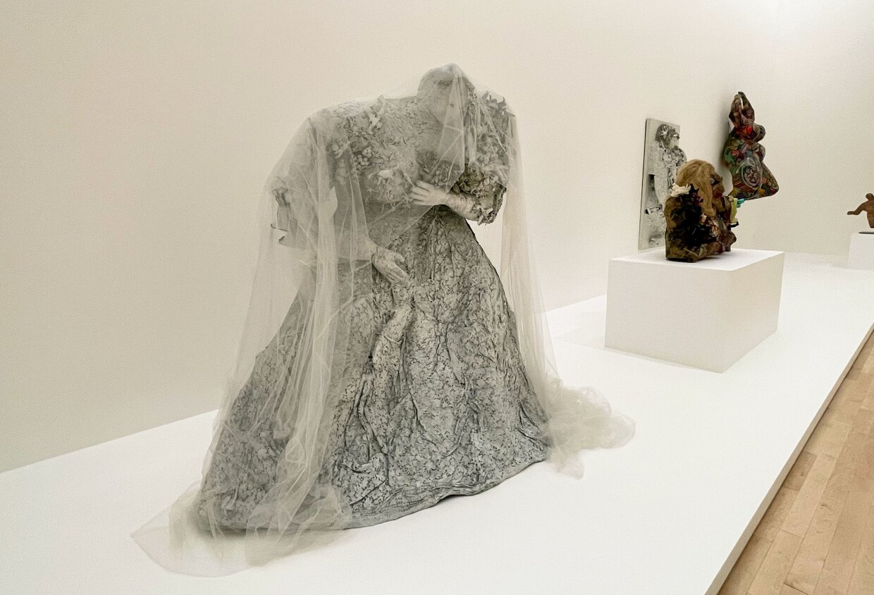 Niki de Saint Phalle's "The Bride (or Miss Haversham's Dream or When you Love Somebody," a 1965 work of objects, lace, fabric and wire mesh, shown installed at MCASD La Jolla on Apr. 5, 2022.