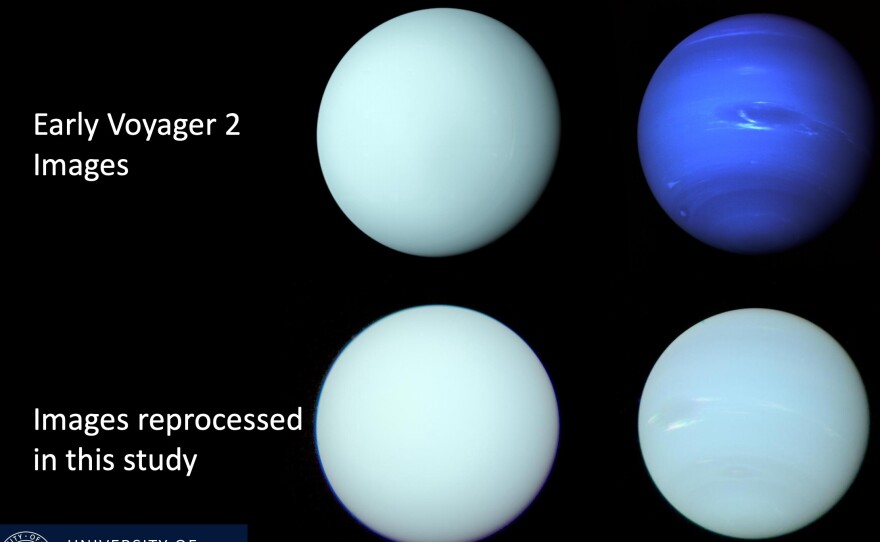 The images taken by Voyager 2 when it passed Neptune in 1989 were originally processed to better reveal its distinctive features, but as a result they made the planet look too blue.
