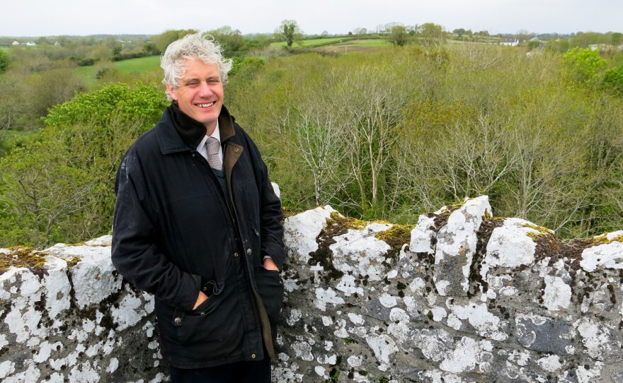 Colm Farrell, whose grandfather knew Yeats, stands atop Thoor Ballylee. Farrell is helping raise money to restore the tower and reopen it to the public.