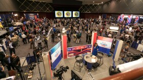 News media, candidates and voters gather at Golden Hall in downtown San Diego, Nov. 8, 2016.