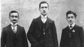 Dawn Anahid MacKeen's grandfather, Stepan Miskjian (left), is pictured with friends around 1910, just a few years before the Armenian genocide.