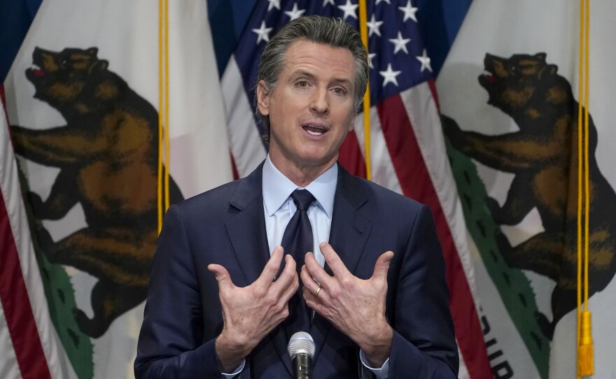 California Gov. Gavin Newsom outlines his 2021-2022 state budget proposal during a news conference in Sacramento, Calif., in January. A petition has collected sufficient signatures to force Newsom into a recall election.