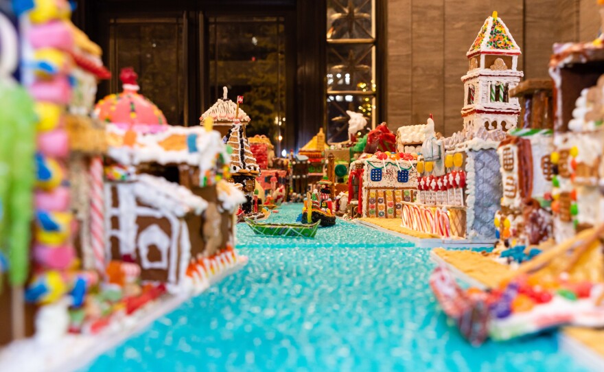 A sweet view along one of the many canals of Venice, which in this case are filled with blue jellybeans.