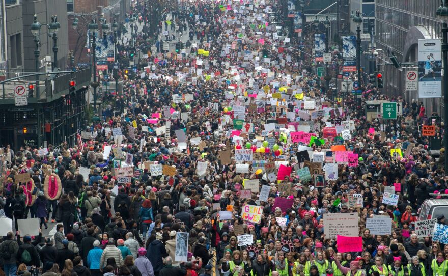 Protesters in New York City during the Women's March.