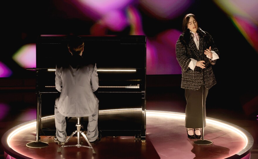 Finneas O'Connell and Billie Eilish perform during the 96th Annual Academy Awards.