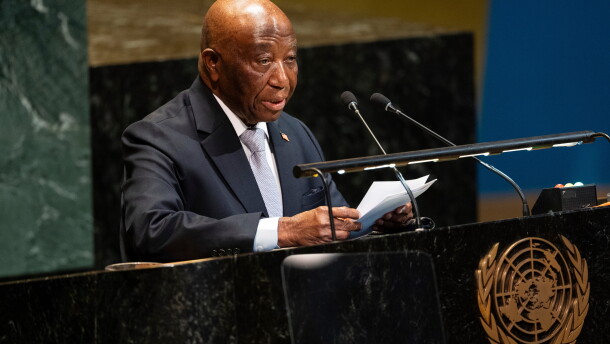 Liberia's President Joseph Boakai addresses the 80th session of the UN General Assembly at United Nations headquarters, Sept. 22, 2025.