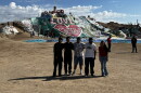 Central Union High School students Santiago Valdez, Benny Lopez, Isaac Garcia, Kenyon Thomas, and Margarita Guillen are pictured in front of Salvation Mountain in Slab City in the Imperial Valley from January 24, 2026.