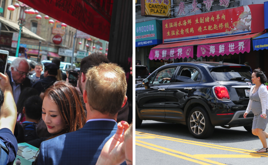 Passers-by pushed through and ran to the crowds that gathered as Bernie Sanders made unplanned stops across San Francisco.