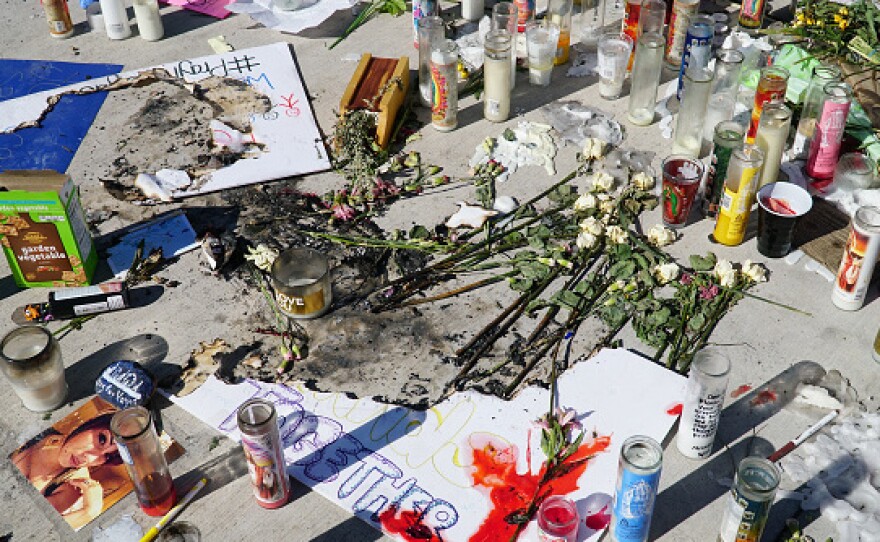 A memorial had been set up for the victims of the Las Vegas mass shooting, which left 58 people dead and nearly 500 injured.