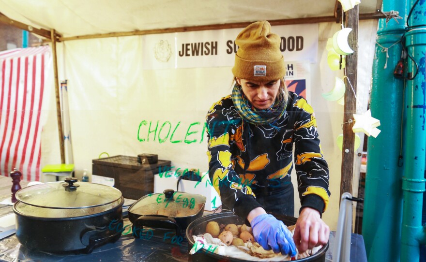 One of the vendors at Berlin's food hall during Nosh Berlin, the German capital's first food week, sold cholent, which he dubbed "Jewish soul food." March 19, 2017