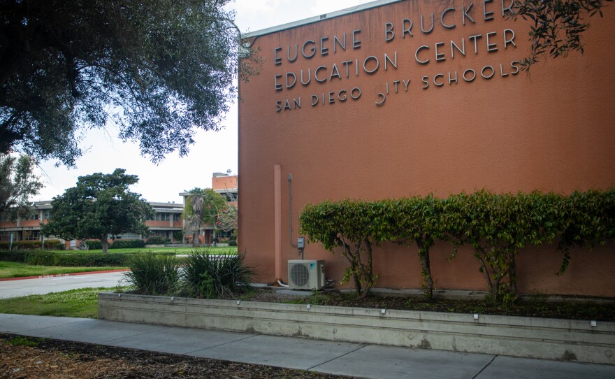 The San Diego Unified School District headquarters is shown on March 19, 2020.