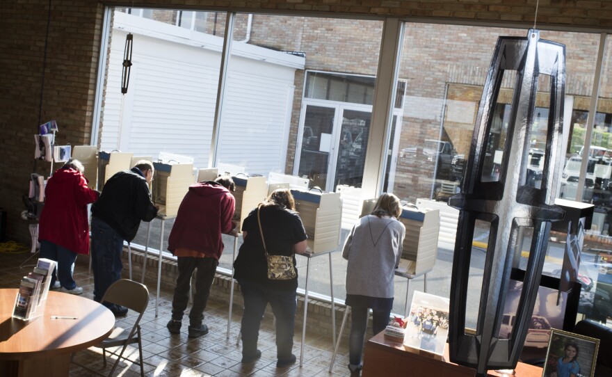 Voters cast their ballots in Salem, Ohio, on Nov. 8, 2016. On Wednesday the Supreme Court hears a case about Ohio's voter registration policy.