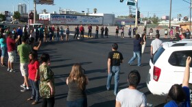 Student activists block a Las Vegas intersection as part of a July training that included a lesson on civil disobedience. 