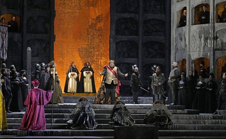 A scene from Act III of Verdi's "Don Carlos" with Eric Owens as Philippe II.