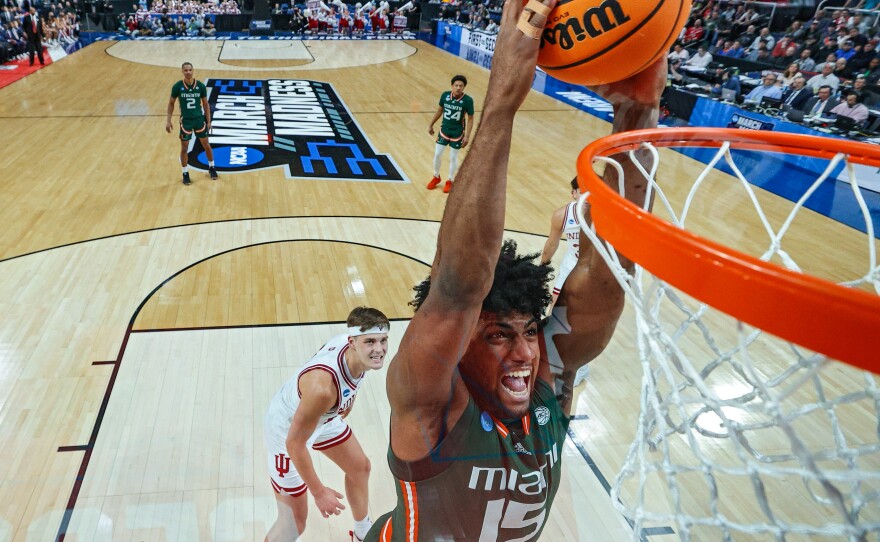 The University of Miami Hurricanes (mascot: Sebastian the Ibis) played the University of Indiana Hoosiers (no mascot at all) during the second round of the NCAA men's tournament in 2023. The Hurricanes won, just saying.