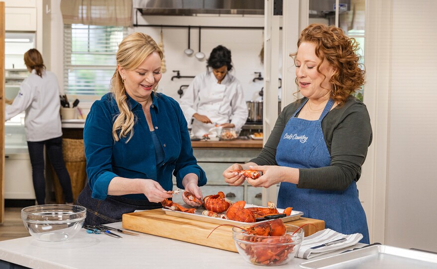 Bridget Lancaster and Ashley Moore prep for Hot Buttered Lobster Rolls