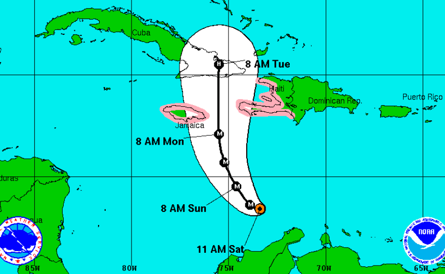 Forecasters expect Hurricane Matthew to pass between Jamaica and Hispaniola before hitting parts of Cuba and the Bahamas.