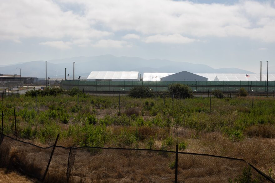 Customs and Border Patrol are detaining migrants at a new tent facility in Otay Mesa, shown in this photo on June 26, 2023.