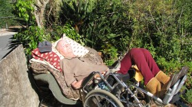 Michael Condon, who uses In-Home Supportive Services, rests in his wheelchair outside his home. After his diving accident, he is unable to feed, bathe or dress himself. 
