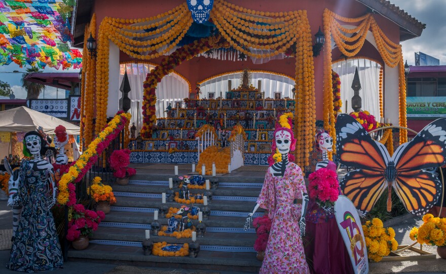 The Day of the Dead altar, or Dia de los Muertos ofrenda, at Mercado Hidalgo in Tijuana, October 22, 2025.