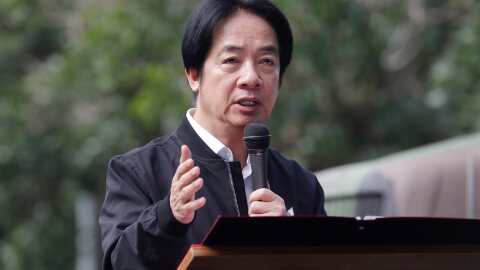 FILE - Taiwan President Lai Ching-te delivers a speech as he inspects Taiwanese reservists participating in reserve military training in Ilan County, Eastern Taiwan, Tuesday, Dec. 2, 2025.