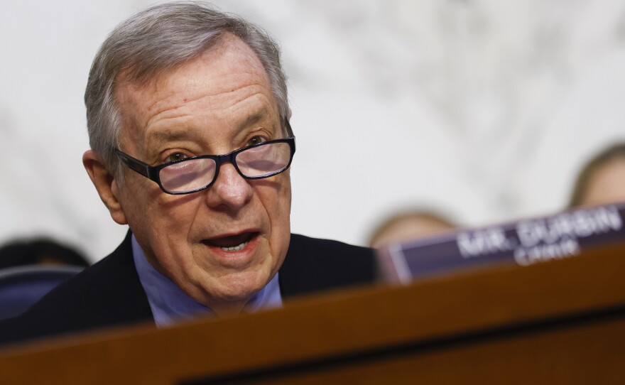 Sen. Dick Durbin, chairman of the Senate Judiciary Committee, speaks during a confirmation hearing for Supreme Court nominee Ketanji Brown Jackson, on Thursday.