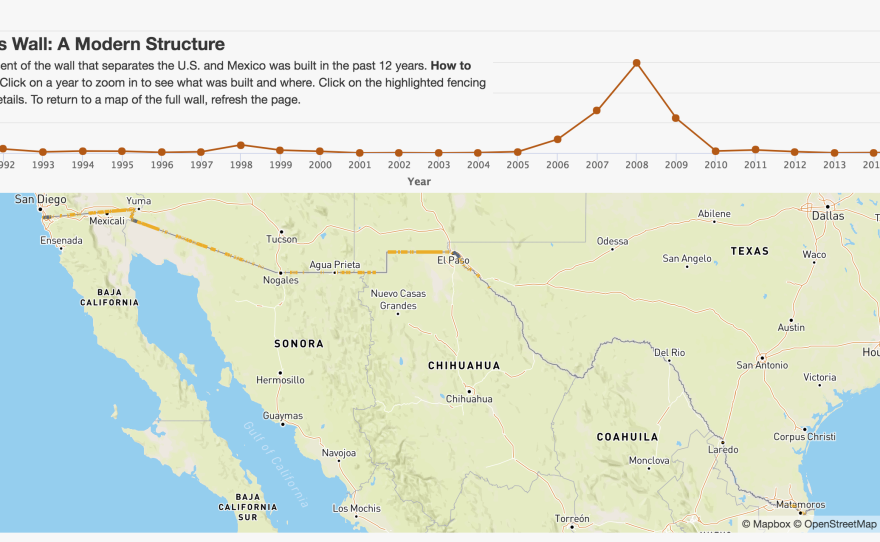 The map shows today’s wall is relatively new — nearly 90 percent was built in the past 13 years.