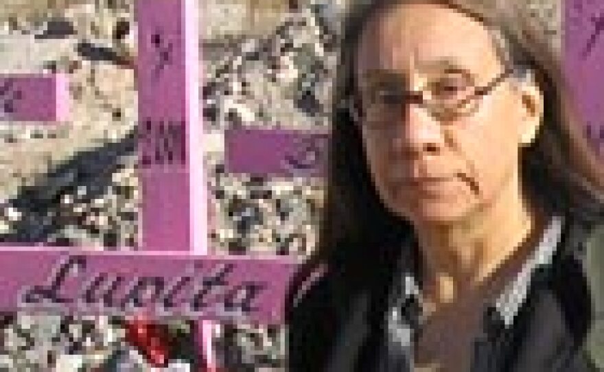 Diana Washington Valdez at a memorial to murder victims in Juarez, Mexico.