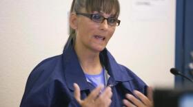 In this May 21, 2015, file photo, inmate Michelle-Lael Norsworthy speaks during her parole hearing at Mule Creek State Prison in Ione, Calif. Norsworthy was released from prison one day before a federal appeals court was to hear her request in August for the state prison system to pay for her sex reassignment surgery. 