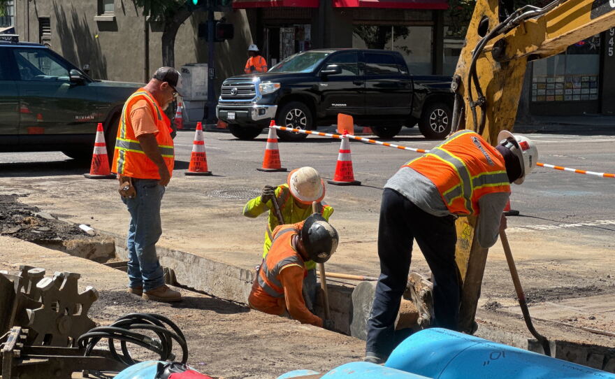 A road crew works in downtown San Diego as the region enters a heat wave. Sept 4, 2024