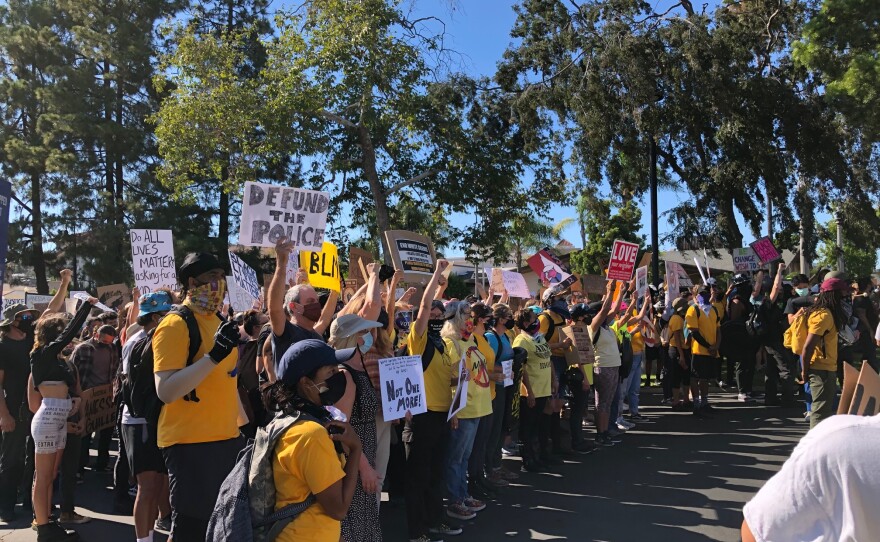 Protesters marching in La Mesa, Calif. August 1, 2020.