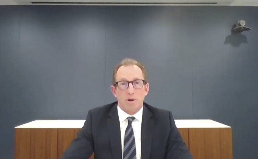 Purdue Pharma CEO Craig Landau testifies via video to a House Oversight Committee hearing on Dec. 17, 2020. Members of the family that owns OxyContin maker Purdue Pharma have acknowledged the drug had a role in the opioid crisis but have stopped short of apologizing or admitting wrongdoing.
