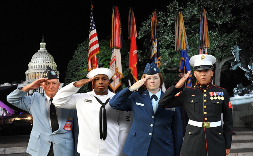 Service members salute