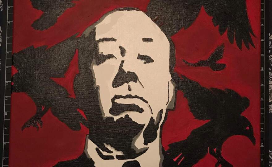 Deandre Cherry pays tribute to the Master of Suspense Alfred Hitchcock in her painting that will be on display as part of Thumbprint Gallery's Hitchcock Group Art Show.