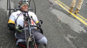 Ret. Marine Sgt. Toran Gaal handcycles in Arlington, Virginia, Oct. 25, 2015. 