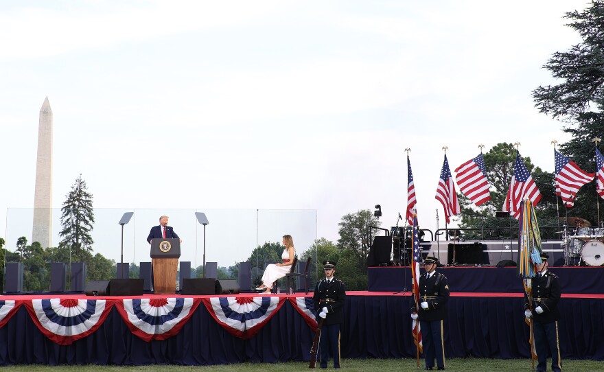 Trump speaks during a Fourth of July event on the South Lawn of the White House.