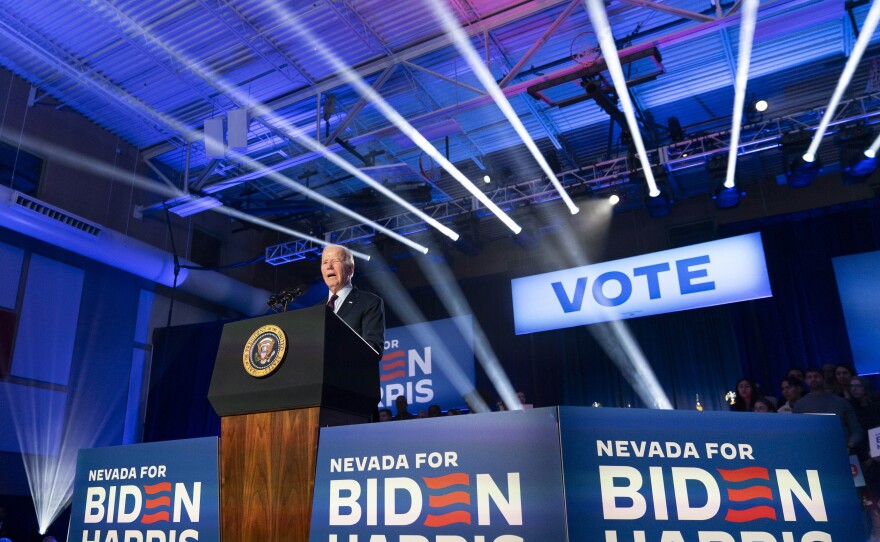 President Biden speaks at a campaign event in North Las Vegas, Nev., on Sunday.