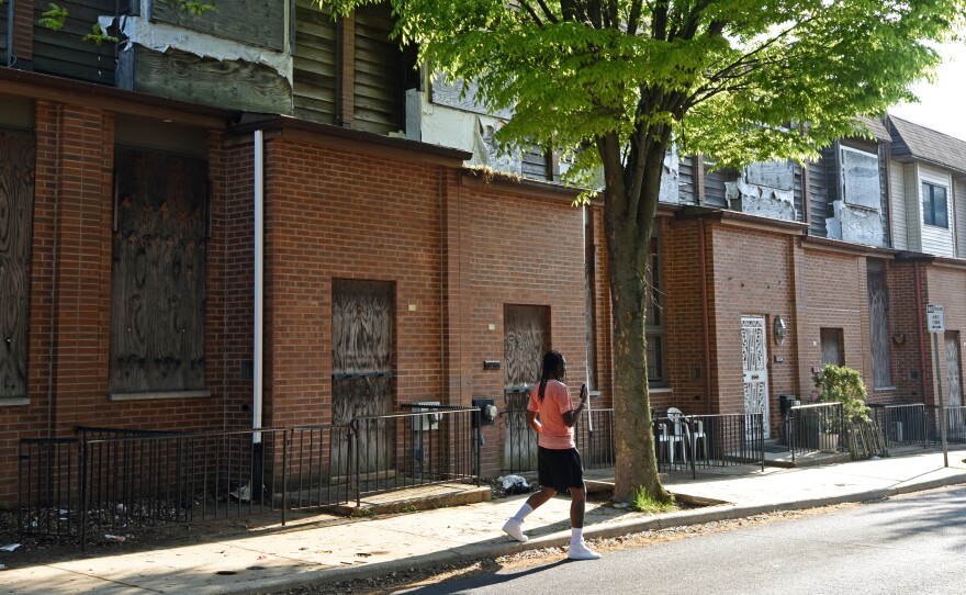 Boarded up homes on Osage Ave., Philadelphia. Thirty years ago this street was bombed in a standoff between MOVE and the Philadelphia police.