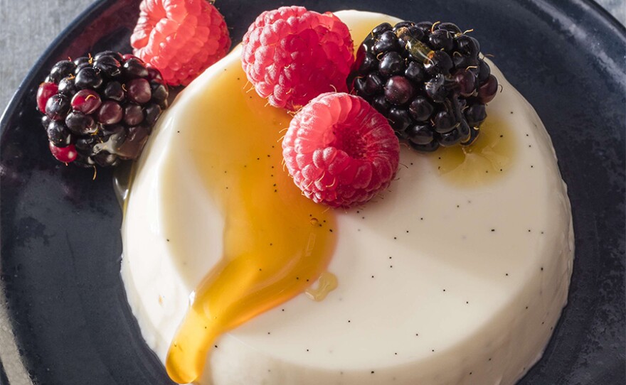 Creamy Buttermilk-Vanilla Panna Cotta with Berries and Honey