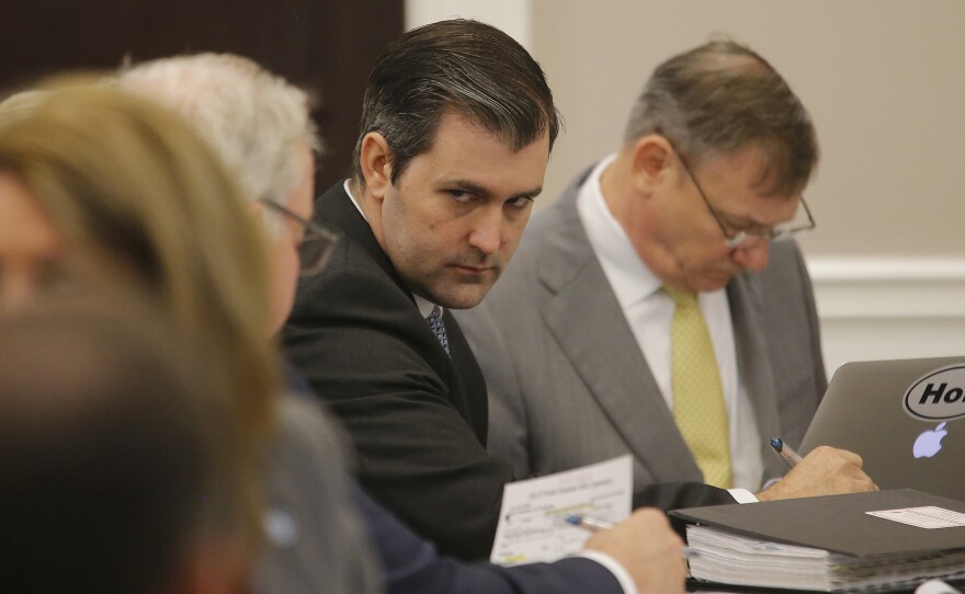 Former North Charleston police Officer Michael Slager (second from left) in the courtroom in Charleston, S.C., on Thursday.