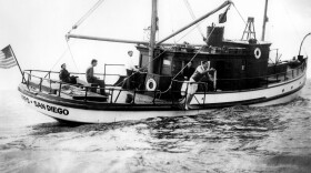 Student Roger Revelle hangs a Nansen bottle to collect a water sample off the side of R/V Scripps at an unknown date early in the 1930s. Revelle received his doctorate from Scripps in 1936 and would spend the next 28 years there as a researcher, professor, and finally director, transforming the institution in the process.

