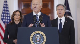 On Jan. 15, 2025, President Joe Biden, with Vice President Kamala Harris and Secretary of State Antony Blinken, speaks at the White House after an announcement of a ceasefire deal in Gaza.