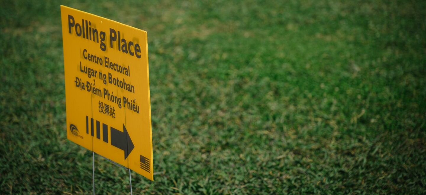 A polling place sign is shown, Nov. 4, 2024.