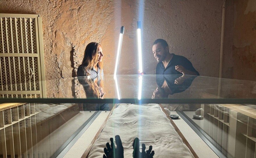Dr. Yasmin El Shazly & Mahmoud Rashad examine the Royal Mummy of Tutankhamun. (Valley of the Kings, Luxor, Egypt)