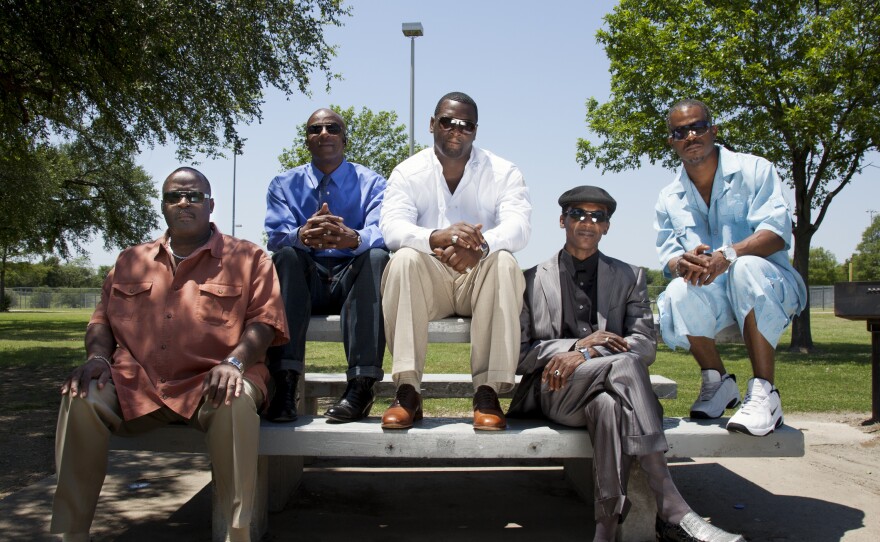 Dallas exonerees (from left) Claude A. Simmons Jr., Thomas McGowan, Christopher Scott, Johnnie Lindsey and Richard Miles. The group is now working to get other wrongfully convicted prisoners freed.