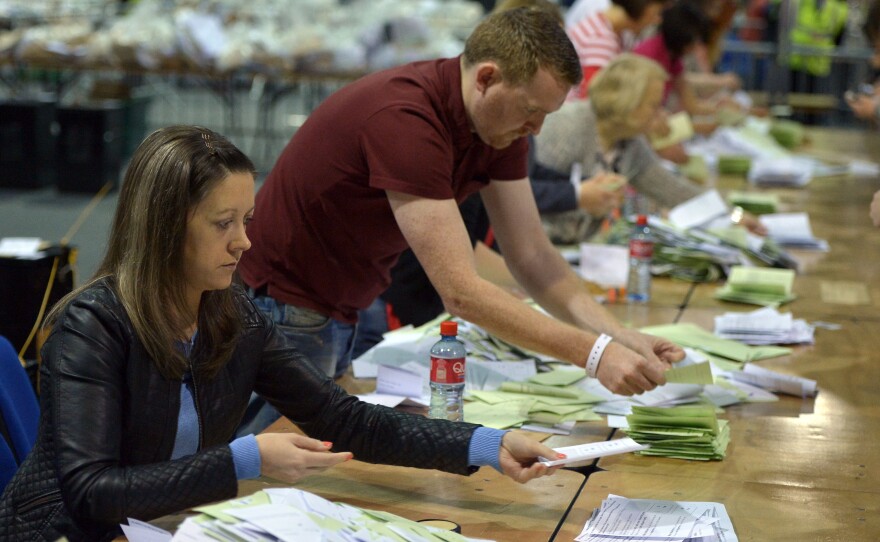 Votes are counted Saturday as the ballot boxes are opened at the RDS count centre on Saturday.