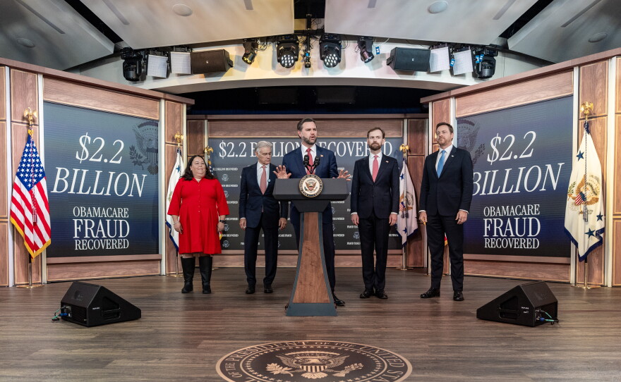 Vice President JD Vance in the South Court Auditorium in the Eisenhower Executive Office Building on the White House campus, Tuesday, Sept. 22, 2026, in Washington.