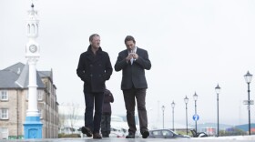 Douglas Henshall as DI Jimmy Perez and Ciarán Hinds as Michael Maguire in SHETLAND.