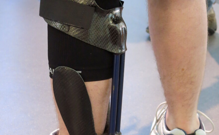 The IDEO brace helps transfer energy so the wearer can step forward.