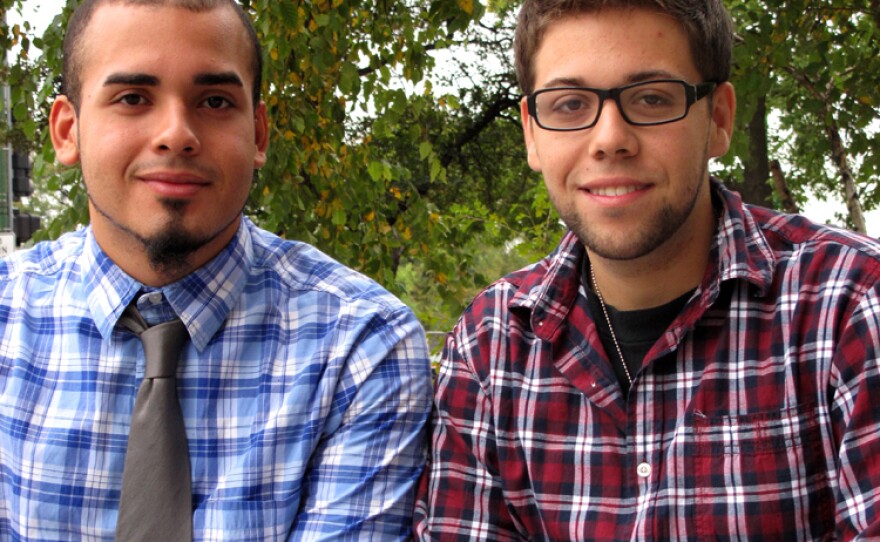 <p>Orlando Quintana (right) and Enrique Omar Nieves frequently attend services at New Life Covenant. "This church makes you feel like family," Quintana says.</p>